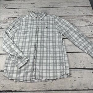 Vineyard Vines Mens Medium Gray & White Plaid Whale Shirt Cotton Button Down